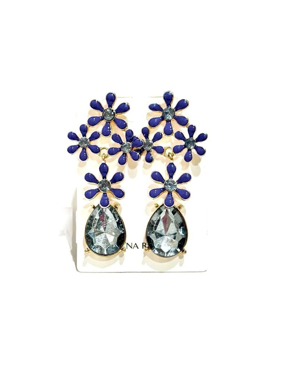 BANANA REPUBLIC Blue Floral Gold-Tone Statement Earrings | NWT